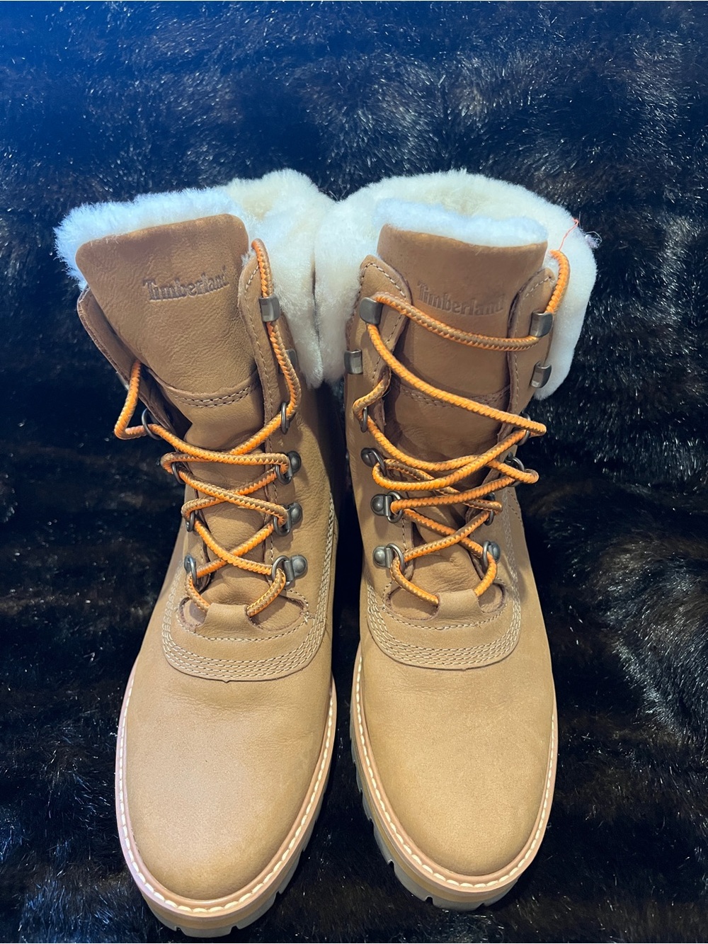 Timberland Women's Tan Fur-Trim Lace-Up Winter Boots